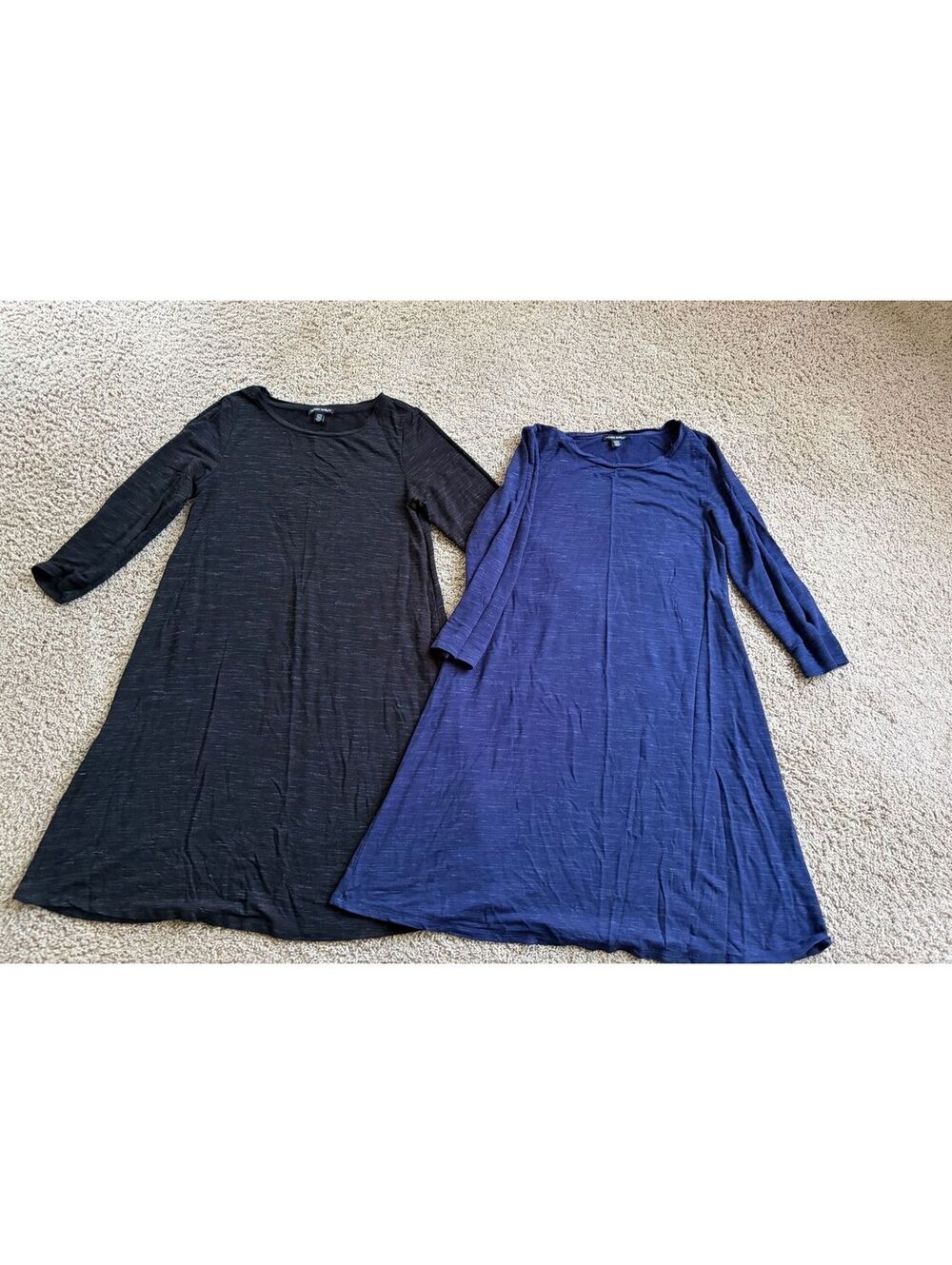 Lot of 2  Hilary Radley black / navy blue space-dye jersey knit A-line dress M